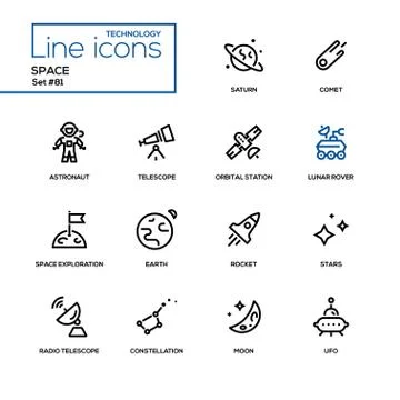 Space concept - line design style icons set Stock Illustration