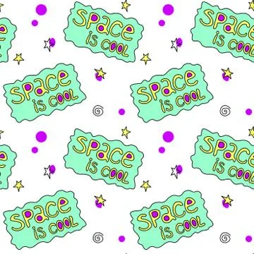 Space is cool - vector seamless pattern with doodles, lettering. Background a Stockillustratie