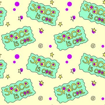 Space is cool - vector seamless pattern with doodles, lettering. Background a Stock Illustration