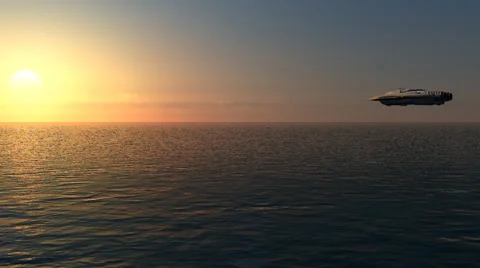 Space Craft Across The Ocean Sunset Stock-Footage 60117980