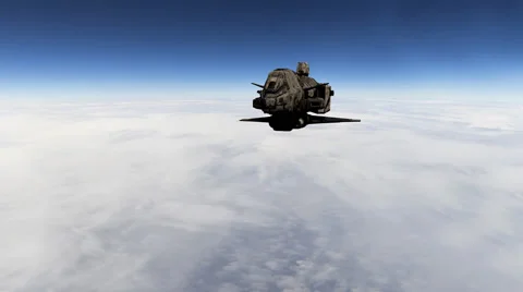 Space Craft Flys In Over The Clouds Stock Footage 58407083
