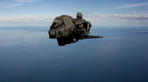 Space Craft Flys In Over The Ocean Stock Footage 58407156