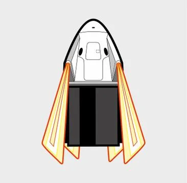 Space craft, rocket launch 2019. Vector isolated spaceship. Futuristic art, r Stock Illustration