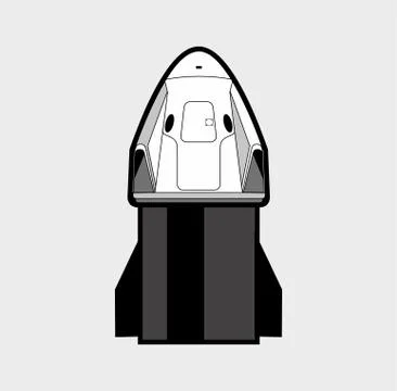 Space craft, rocket launch 2019. Vector isolated spaceship. Futuristic art, r Stock Illustration