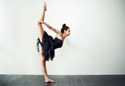 Space, dancer or woman in studio for ballet motion, creative ballerina or Stock Photos