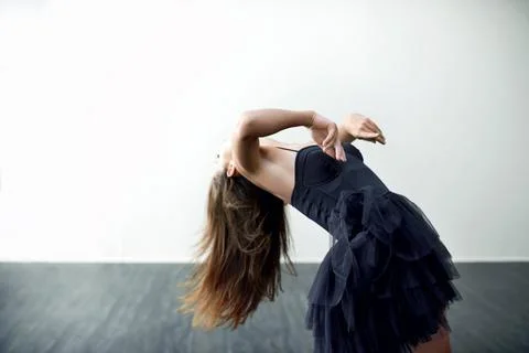 Space, dancing or woman in studio for ballet motion, creative ballerina or Stock Photos