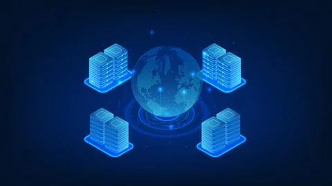 Space Data Center Technology Concept with Servers Orbiting Earth, Global Cl.. 스톡 일러스트