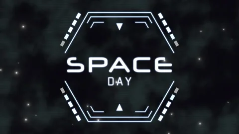 Space Day on digital screen with HUD elements and glitch effect Stock Footage 232834519
