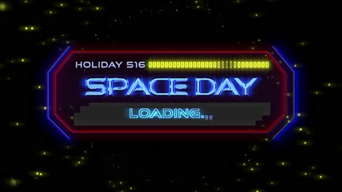 Space Day on digital screen with HUD elements in galaxy Stock Footage 232834561