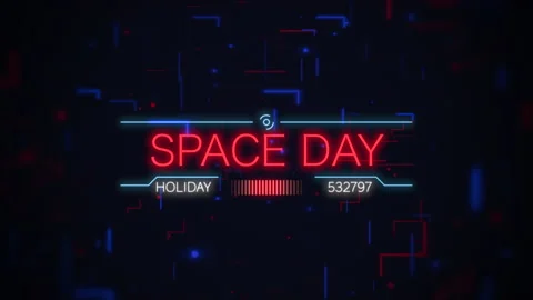 Space Day with HUD elements on digital screen of monitor Stock Footage 237442777