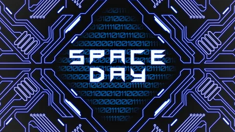 Space Day with matrix numbers and motherboard elements Stock Footage 237442868