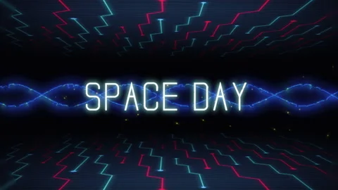 Space Day with waves and lines elements in digital screen Stock Footage 233400623