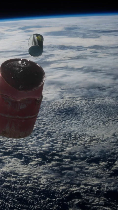 Space debris floating above Earth in low orbit during daylight Stock Footage 344958000