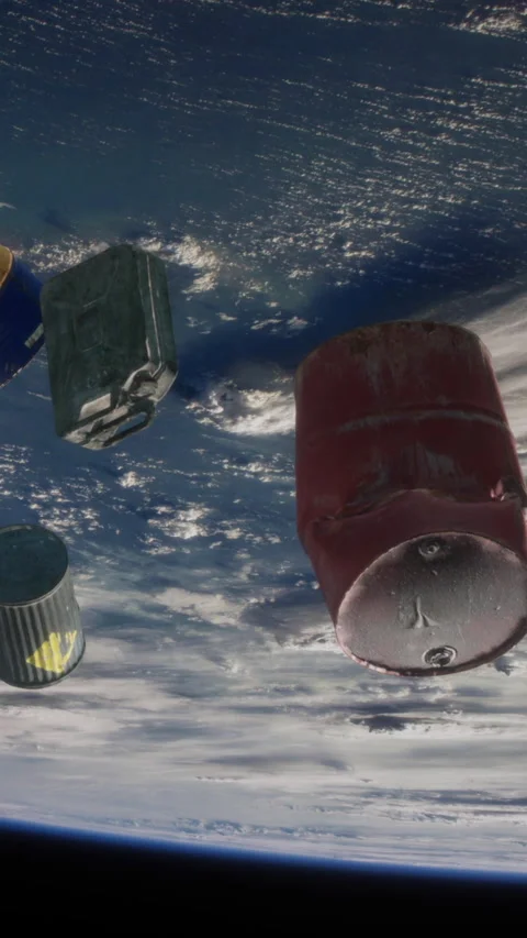 Space debris floating above Earth during daylight hours Stock Footage 344959499