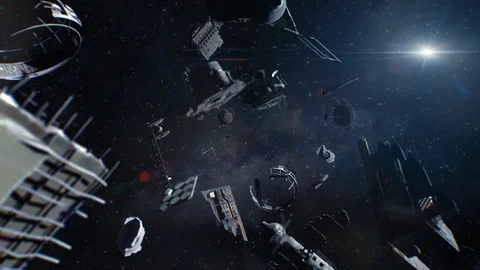 Space Debris Floating in the Depths of Space Stock Footage