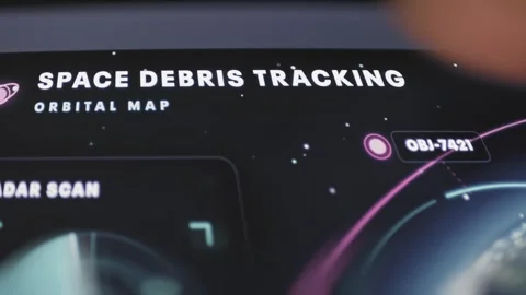 Space debris orbital map follows OBJ-7241 Stock Footage 342497911