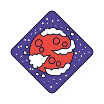 Space diamond badge with mars planet line and fill style Stock Illustration