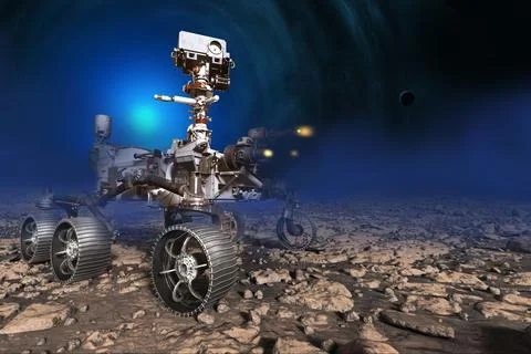 Space digital art -mars rover on mars surface concept series Иллюстрация
