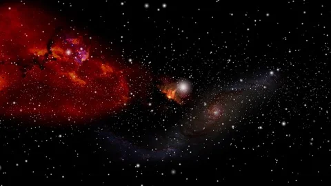 Space digital rendered galaxy, quasar, and nebula, flying through stars Stockbeeldmateriaal 97705626