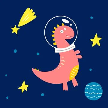 Space dinosaur, vector illustration for children s fashion Stock Illustration
