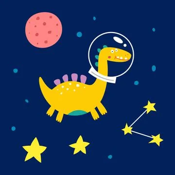 Space dinosaur, vector illustration for children s fashion Stock Illustration