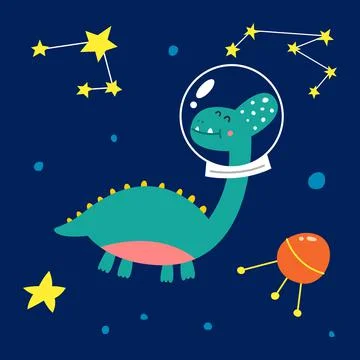 Space dinosaur, vector illustration for children s fashion Stock Illustration