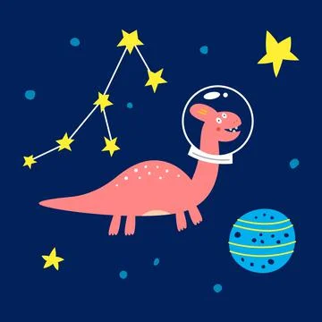 Space dinosaur, vector illustration for children s fashion Stock Illustration