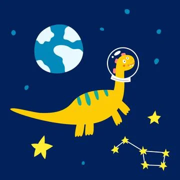 Space dinosaur, vector illustration for children s fashion Stock Illustration