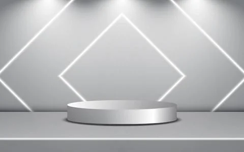 A space with a display case and bright lights. A realistic display case for.. Illustrazione stock
