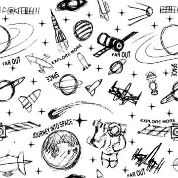 Space doodle illustration. Vector illustration. pattern with cartoon space ro Stock Illustration