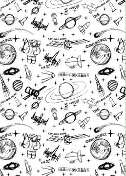 Space doodle illustration. Vector illustration. pattern with cartoon space ro Stock Illustration