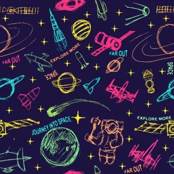 Space doodle illustration. Vector illustration. pattern with cartoon space Stockillustratie
