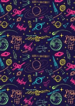 Space doodle illustration. Vector illustration. pattern with cartoon space Illustrazione stock