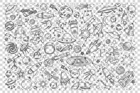 Space doodle set Stock Illustration