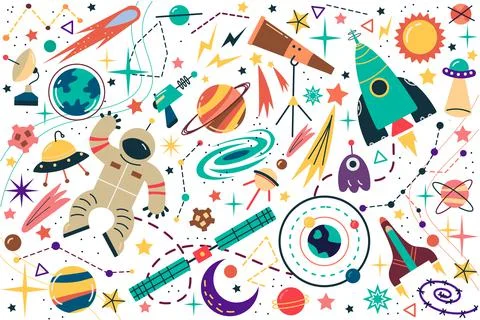 Space doodle set Stock Illustration