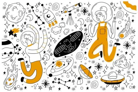 Space doodle set Space doodle set. Collection of hand drawn sketches templ... Stock Photos