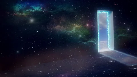 Space Door Open Portal Cloudy Sky On Earth Motion Background Stock Footage 170887751