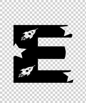 Space E Letter With Rocket Ship And Stars Stock Illustration