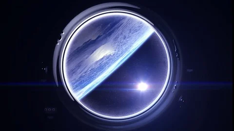 Space. Earth through the porthole window. The sun in the window of the Stock Footage 75240520