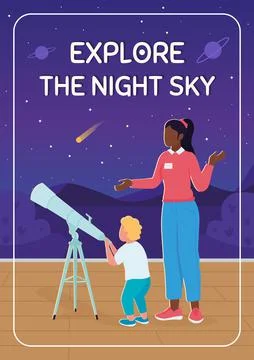 Space education poster flat vector template Stock Illustration