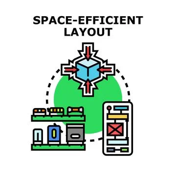 Space efficient layout concept optimizing design and storage Ilustración de archivo