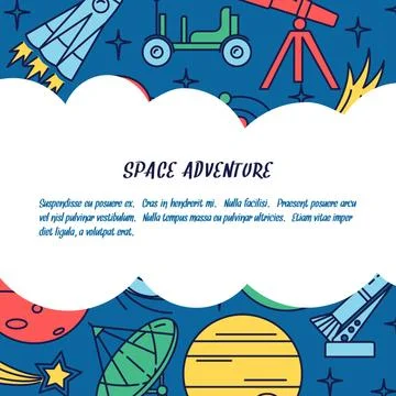 Space elements bright background in line style with place for text Stock Illustration