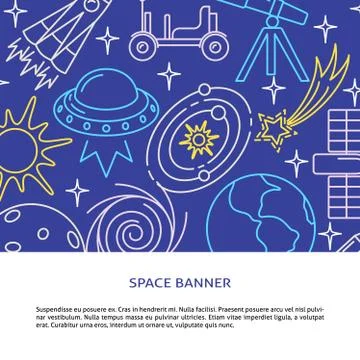 Space elements concept background in line style with place for text 스톡 일러스트
