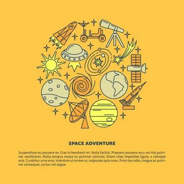 Space elements concept banner template in line style with place for text Stock Illustration