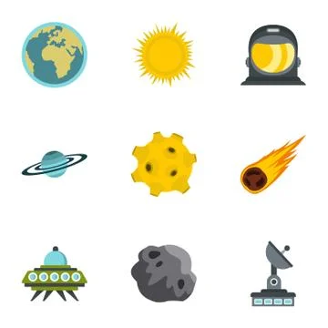 Space elements icons set, flat style Illustrazione stock