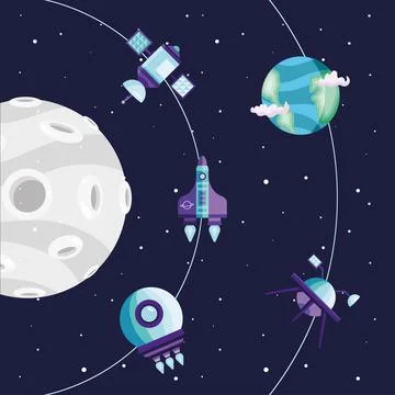 Space elements orbiting Stock Illustration