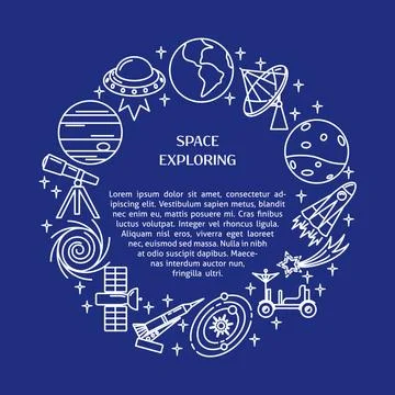 Space elements round concept banner in thin line style Stock Illustration