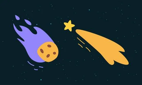 Space elements set. Falling star and meteor cartoon vector illustration 스톡 일러스트