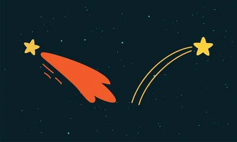 Space elements set. Falling stars vector illustration on starry black background 스톡 일러스트