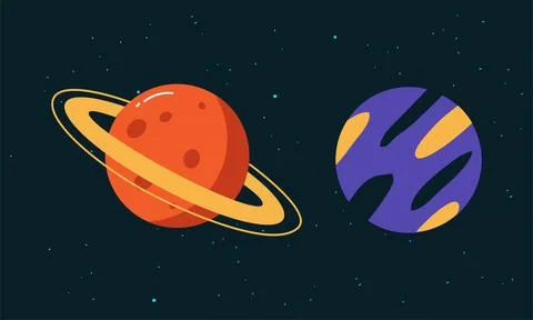 Space elements set. Solar system planets vector illustration on starry black Stock Illustration